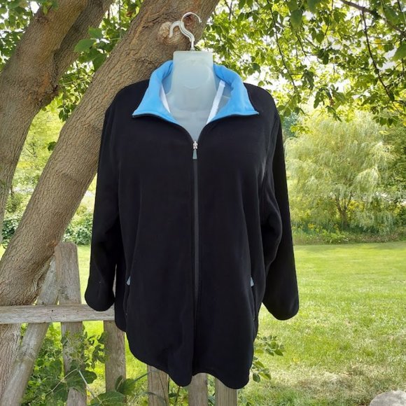 Junonia Womens Plus Size 3X 2-Way Reversible Fleece Black and Blue Zip Jacket - Picture 8 of 14